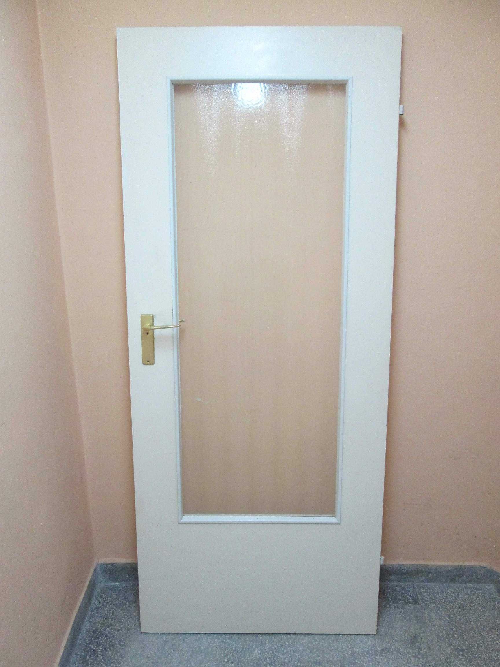 Drzwi do pokoju (pokojowe) 80 cm z szybą i klamką - PRAWE, ładny stan!