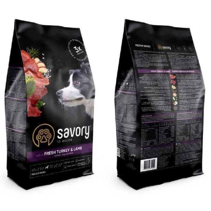Сухой корм для собак Savory Medium (ягненок и индейка) 12кг Срок02,26