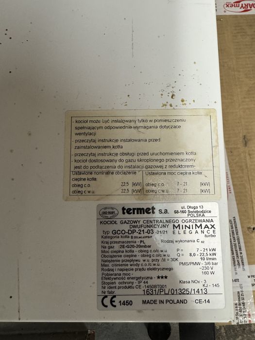 Piec gazowy termet minimax na propan butan