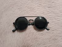 Okulary przeciwsłoneczne okrągłe lenolki steampunk czarne