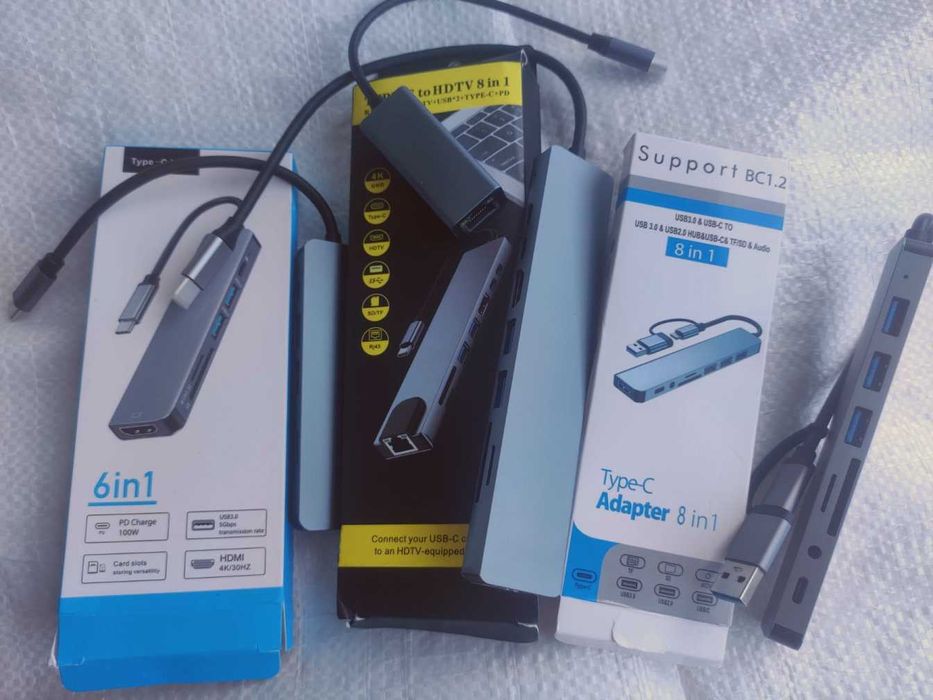 Адаптер 8 в 1 Usb type С Хаб HDMI картридер SD TF RJ45 1Gb macbook 4K