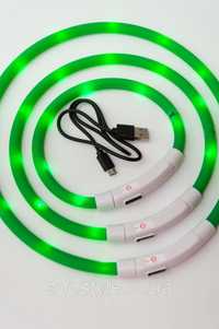 Светящийся светодиодный зеленый LED ошейник USB 20-35 см
