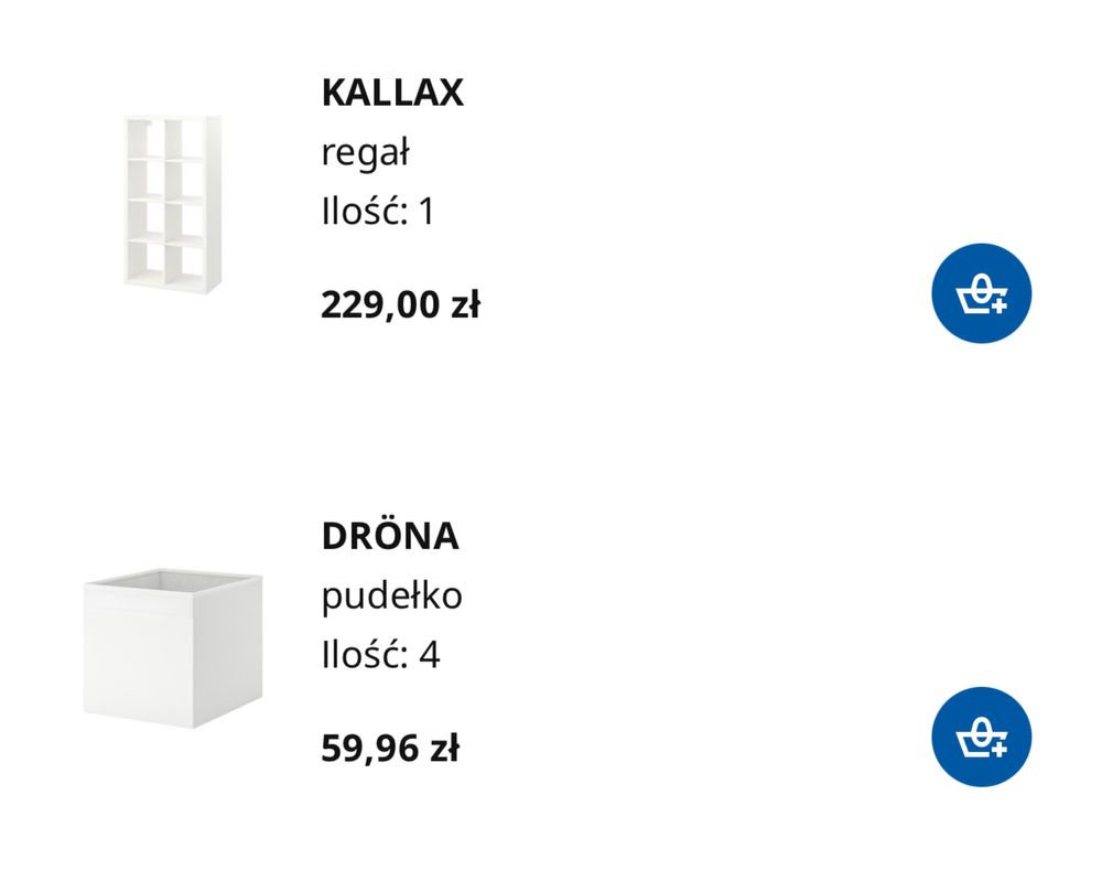 Regał KALLAX + pudełka DRÖNA x4 + Wieszak na ubrania MULIG IKEA razem