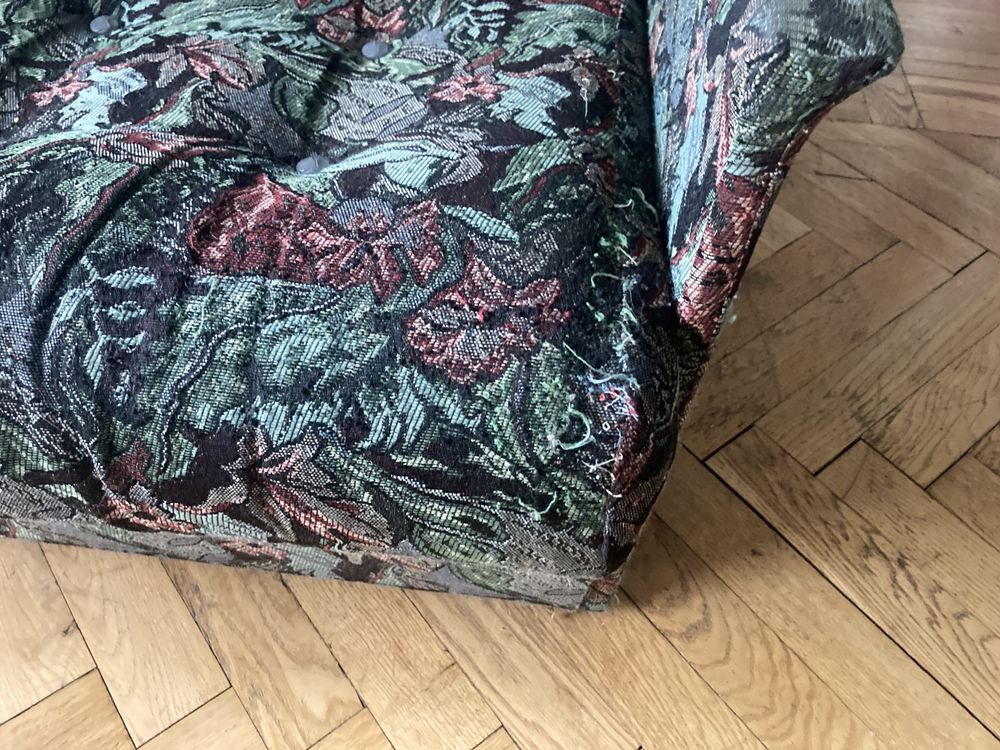 Sofa kanapa 3 osobowa zielona wzory vintage PRL lata 70/80