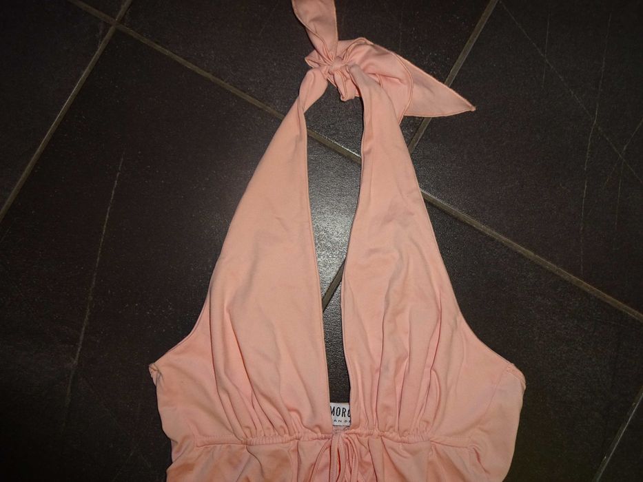 MORGAN DE TOI jasno różowa pastelowa bluzka wiązana na szyji top