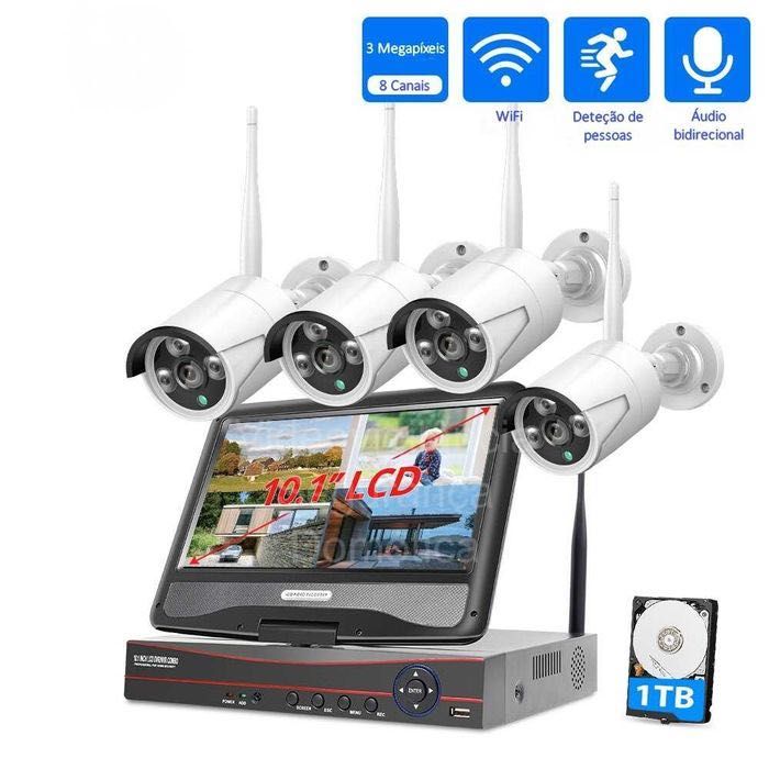 Sistema * 8 Canais CCTV * 4 câmaras * WiFi/Sem Fios * FullHD