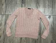 Damski sweter lniany RALPH LAUREN Warkocz 100% Len roz L