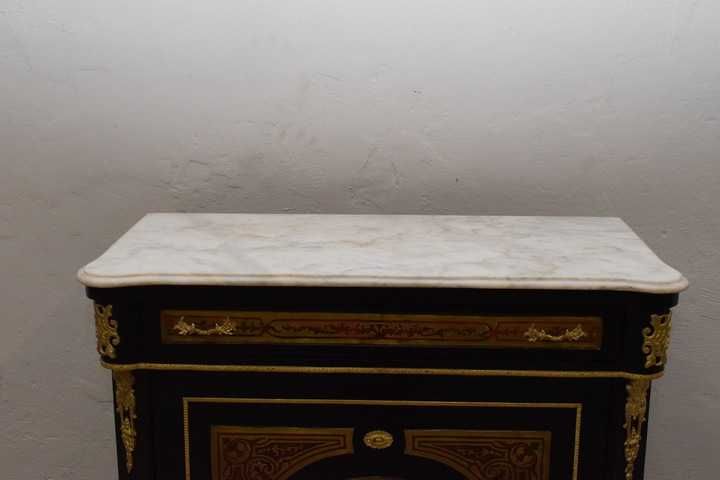 Komoda Boulle Kredens - Blat Marmur - Szafa Drewno + Brąz - UNIKAT