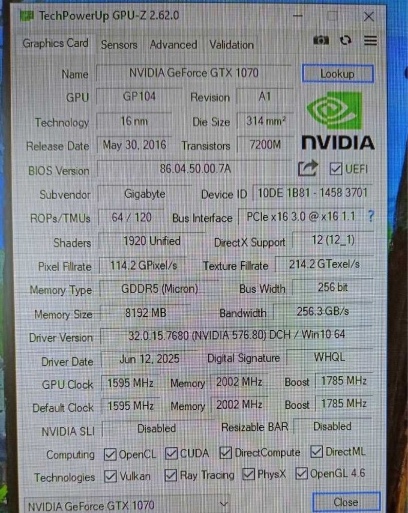 Gigabyte gtx 1070 8gb