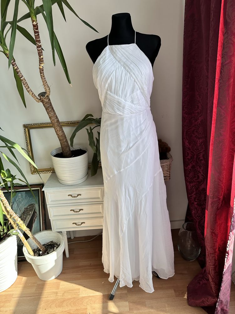 Biała szyfonowa sukienka maxi ślubna 40 L xl 42 asos