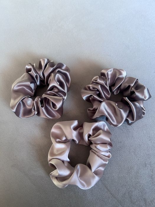 Zestaw 3 szt frotek scrunchie z grubą gumą beżowe niebieskie róż w box