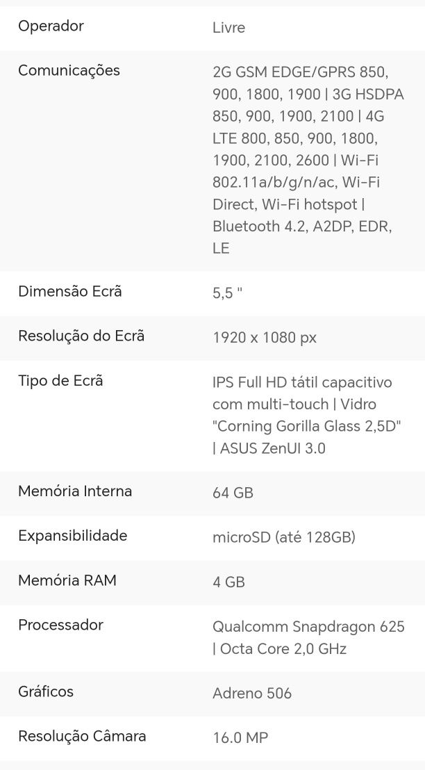 Telemóvel ASUS Zenfone 3