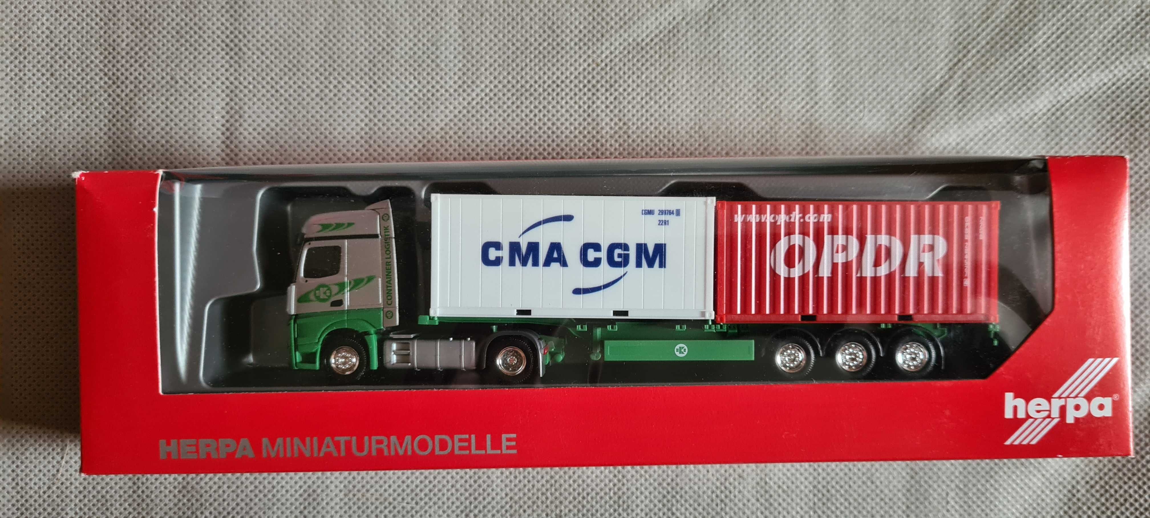 Herpa Mercedes Actros EKB 2x 20ft container OPDR / CMA CHM 1:87