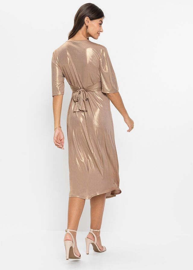 B.P.C szampańska sukienka midi z metalicznym połyskiem 40/42.