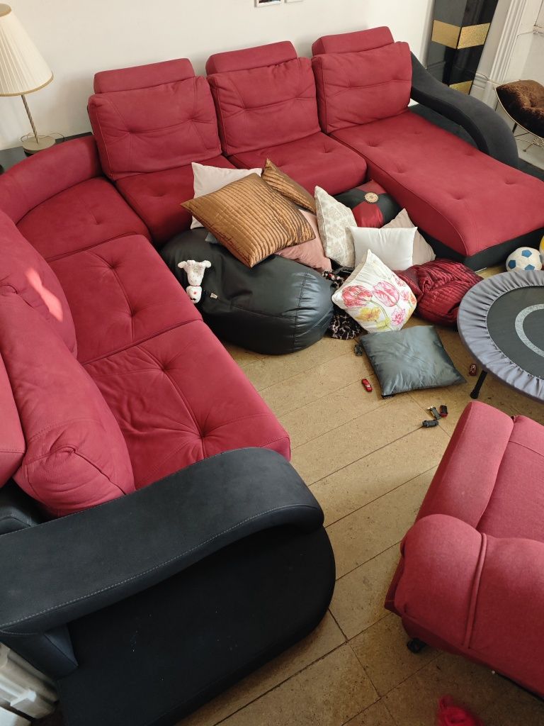 Sofá Pele C/Chaise Longue Grande 8/10 Lugares
