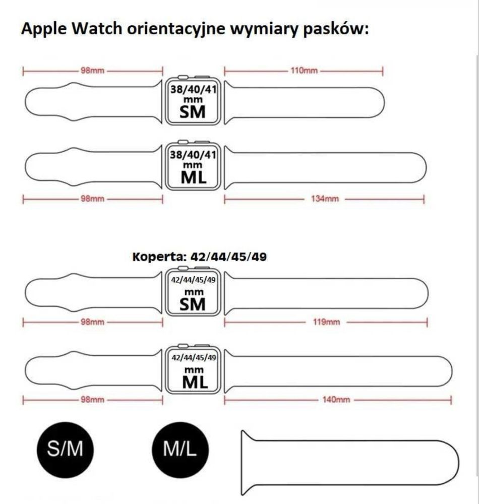 paski apple watch iwatch różne rozmiary kopert 38/40/41 42/44/45/49mm