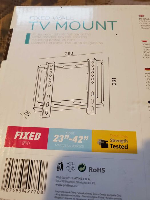 Uchwyt do telewizora wieszak ścienny vesa 100/200 42 cale tv