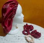 Fuksjowo kremowy jedwabny czepek rozmiar L, Scrunchies S, M, L