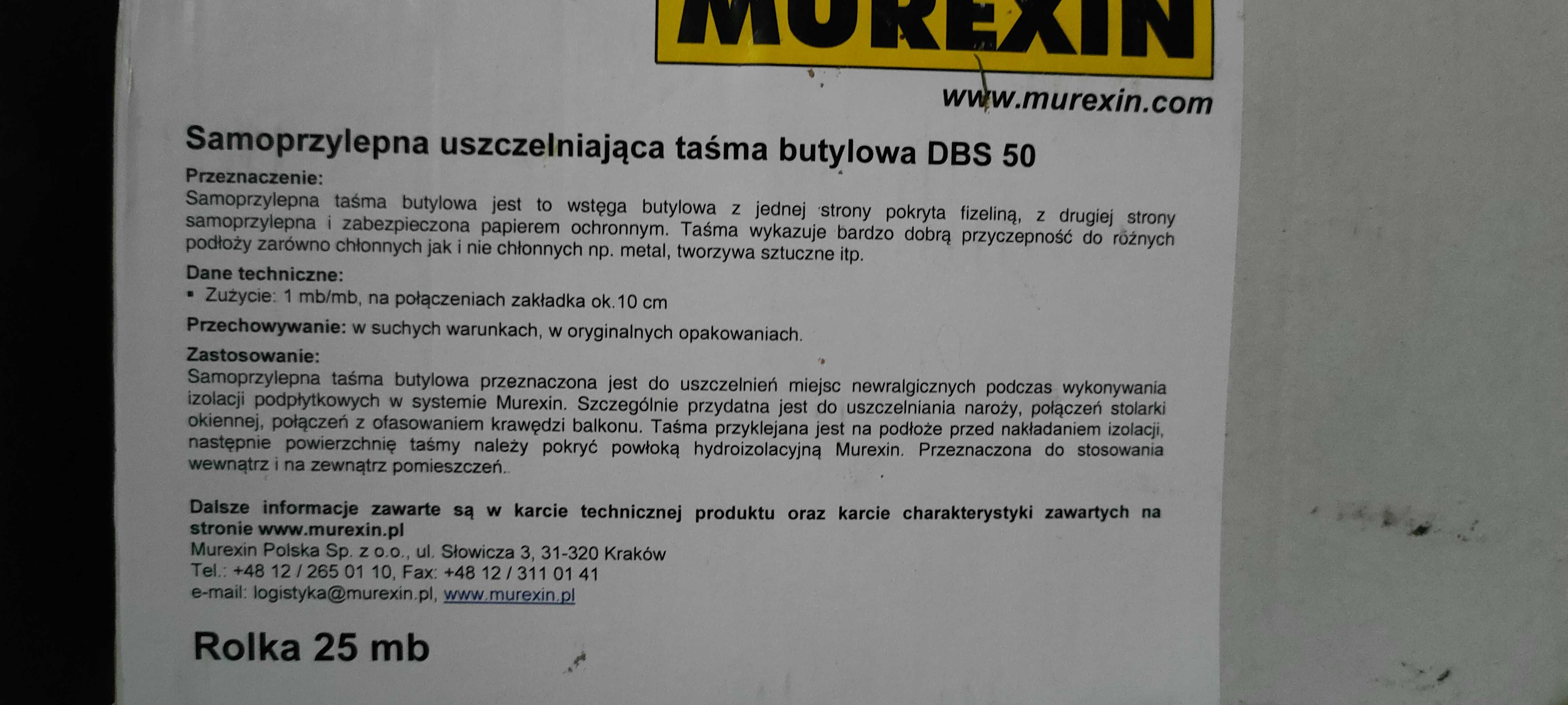 Samoprzylepna taśma uszczelniająca Murexin DBS25mb szer. 10cm