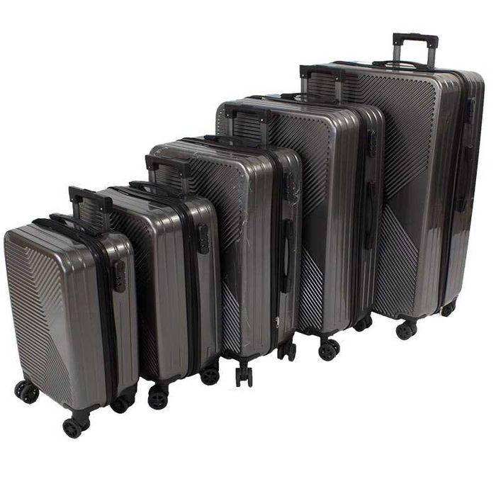 Walizki podróżne twarde na kółkach CIEMNY SZARY KOMPLET 5szt H23087DG