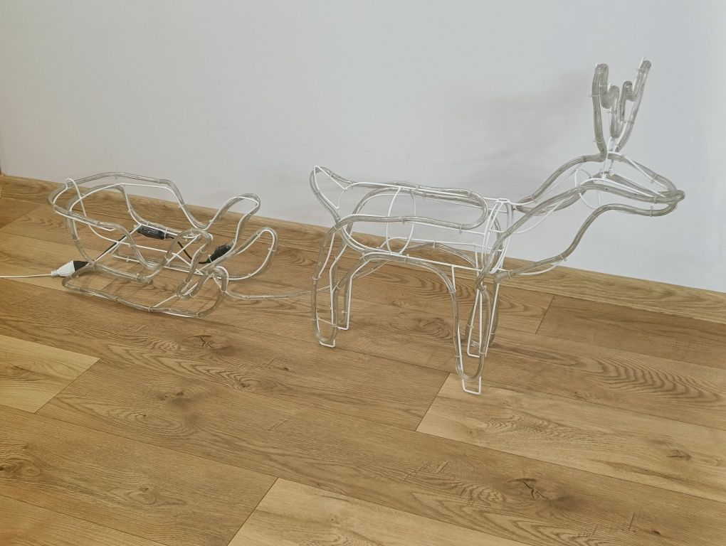 Renifer + sanie zaprzęg sanki LED 3d świetlny biały ciepły + flash