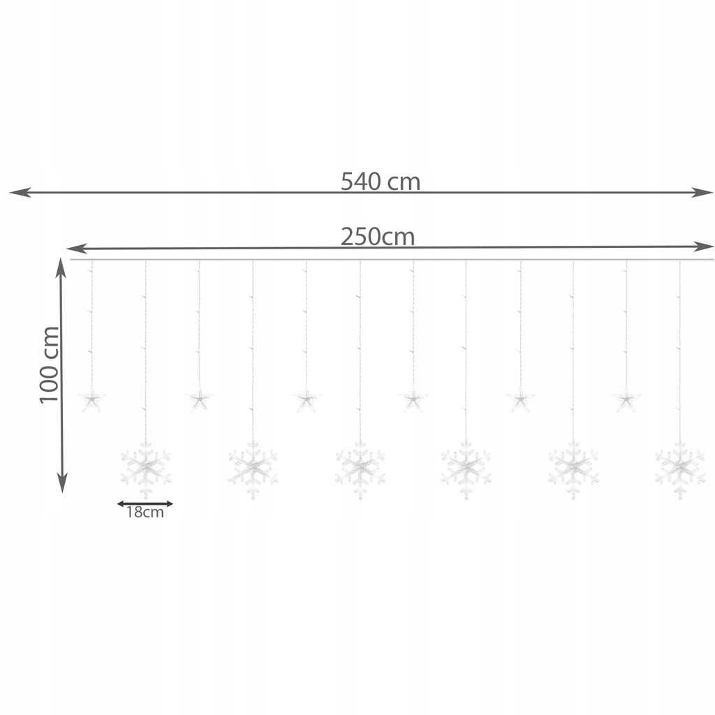Kurtyna Świetlna  Śnieżynki i Gwiazdki LED  Kolor CIEPŁY BIAŁY