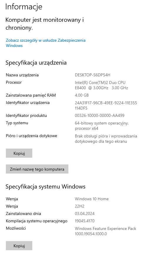 Komputer do pracy biurowej Core 2 Duo E8400 4GB RAM Windows 10 Home