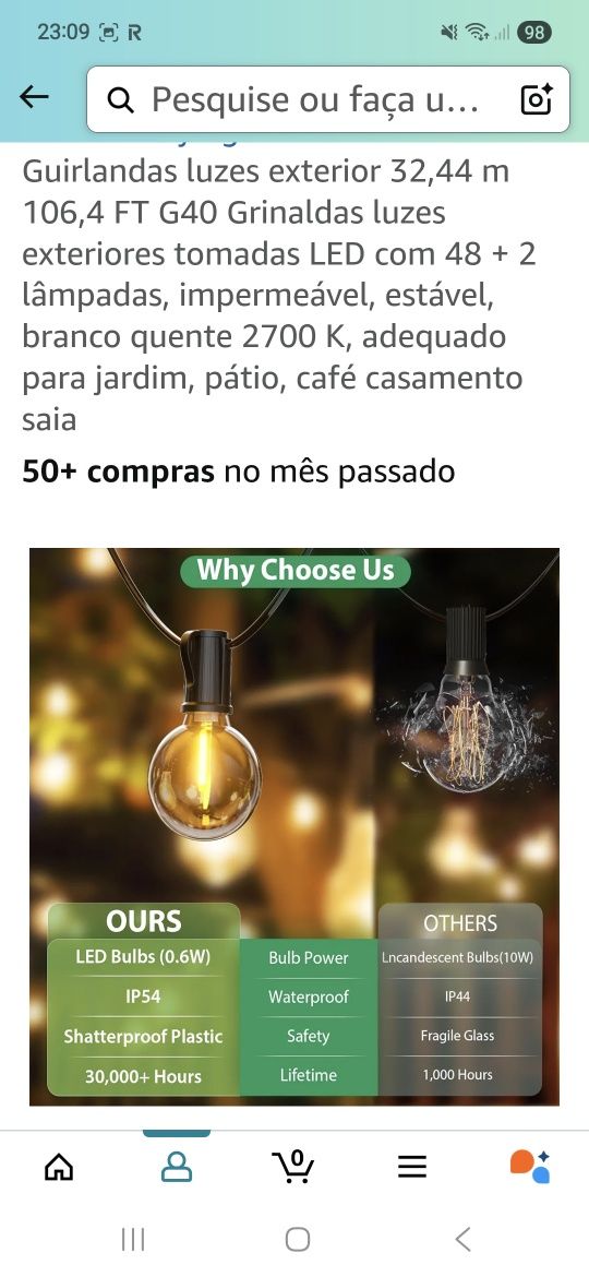 2 grinaldas de lampadas de exterior