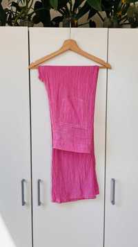 Lekkie letnie spodnie Zara pink marszczone zwiewne na lato wysoki stan