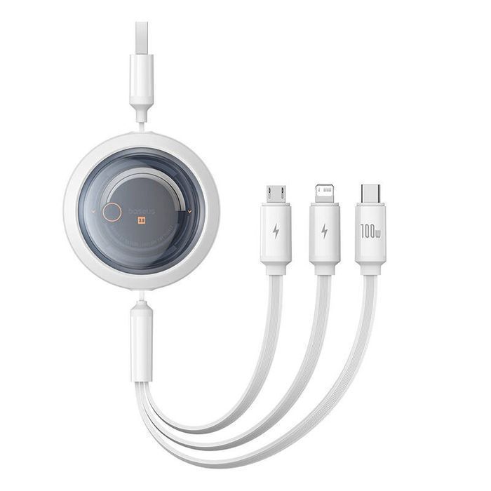 Kabel Baseus Free2Draw 3w1 100W USB-C Lightning Micro USB Biały