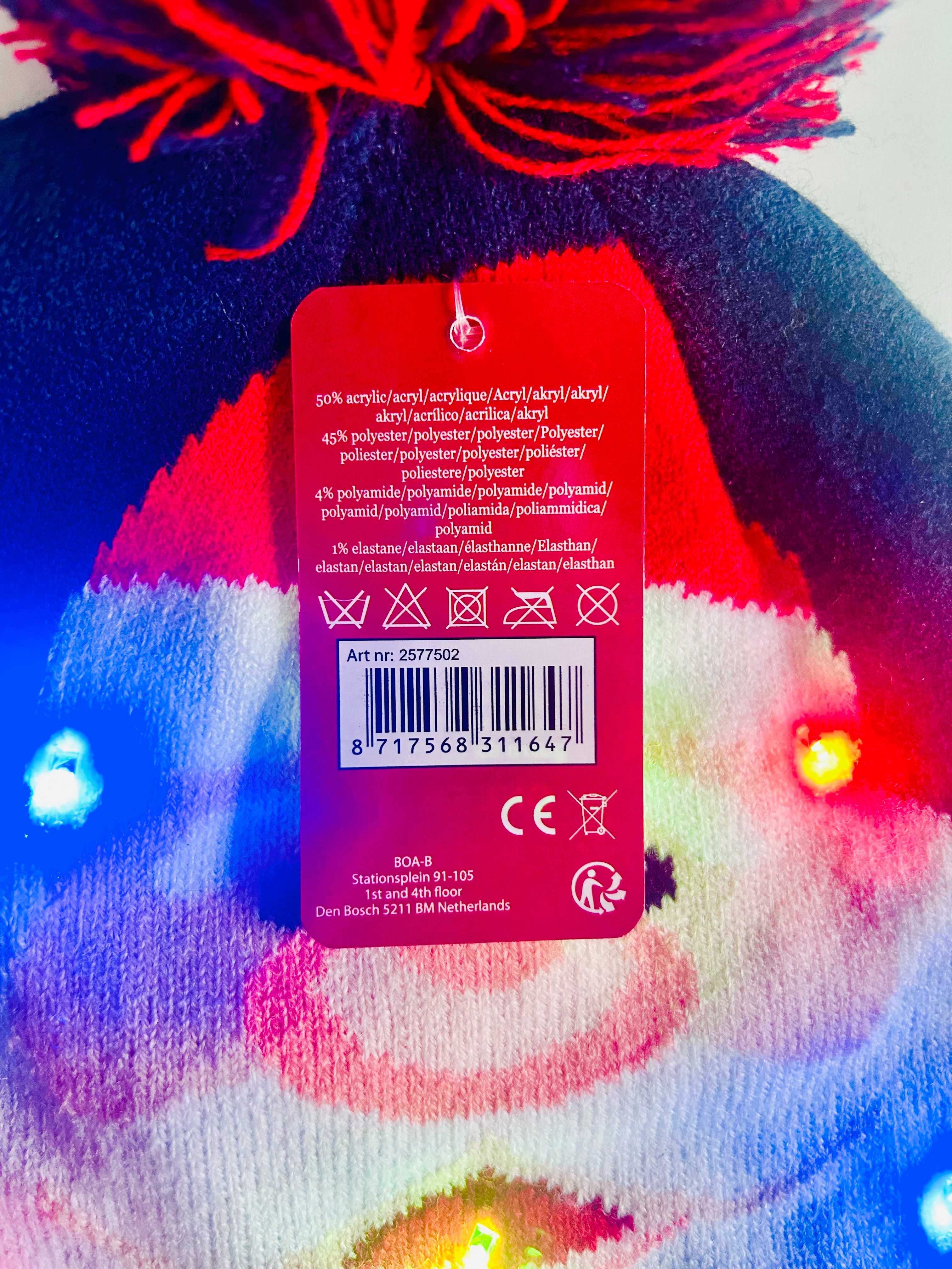 Czapka świąteczna LED z Mikołajem / Czapka z Mikołajem LED Merry X-Mas