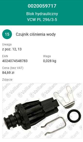 Wiazka kabli czujniki elektrody Vaillant EcoTec VCW 296