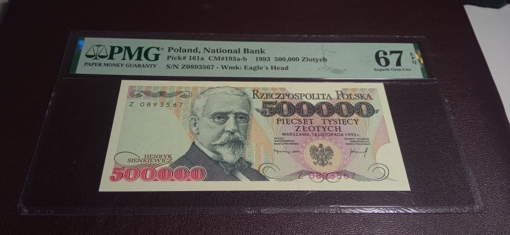 Banknot PRL 500000 zł grading PMG