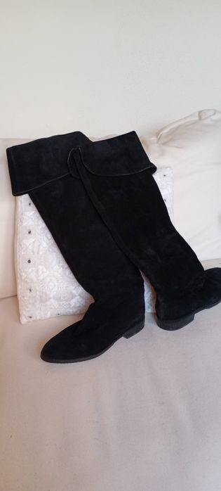 Bota de cano alto preto em camurça Jet Set made in paris