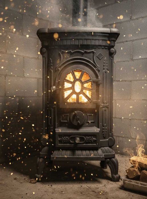 Піч камін чавунна Bonro подвійна стінка 9 кВт буржуйка