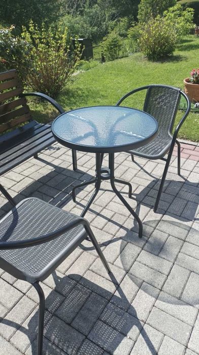 Stolik Ogrodowy Szklany Hartowany Kawowy Balkonowy Patio Okrągły 60 cm