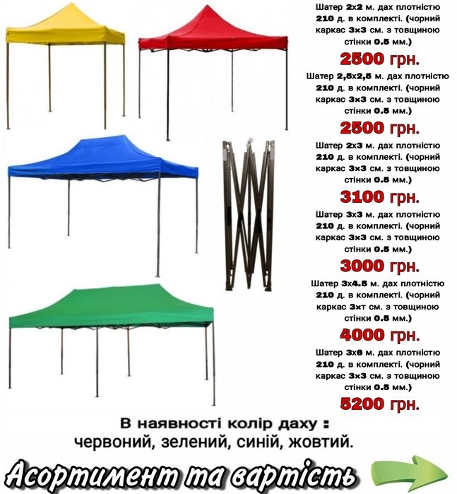 Шатер, палатка, намет 2×3 м. чорний каркас  посилений