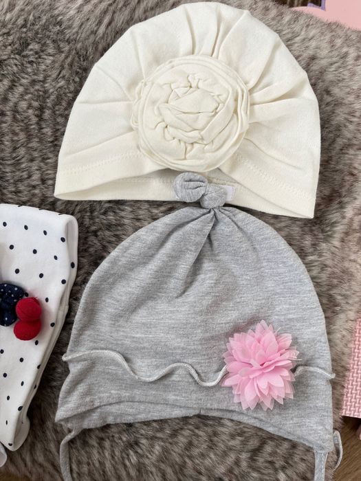 Czapeczki czapka dla dziewczynki 74 biała siwa kremowa kakadu