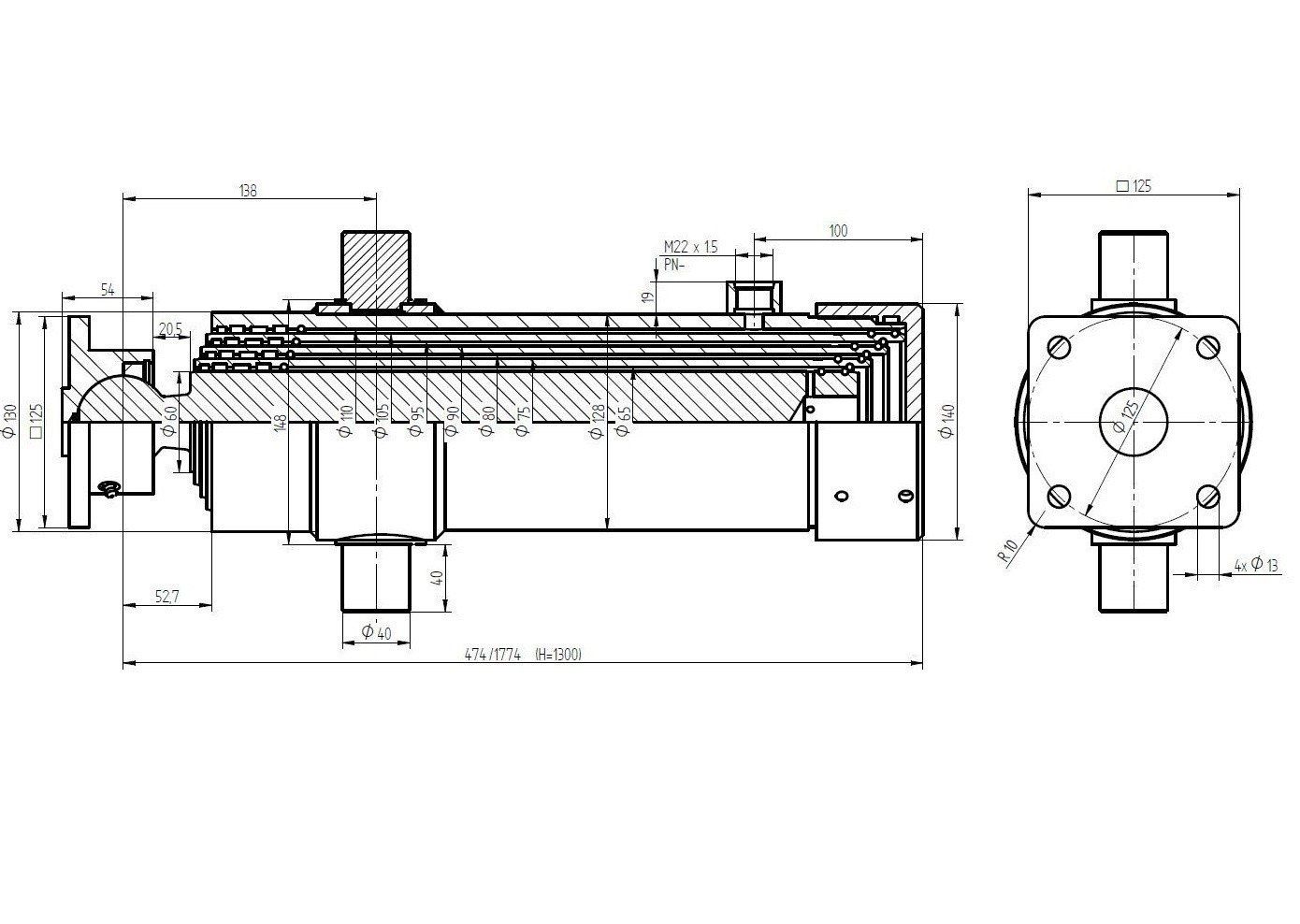 Siłownik przyczepy 10ton 1300mm komplet