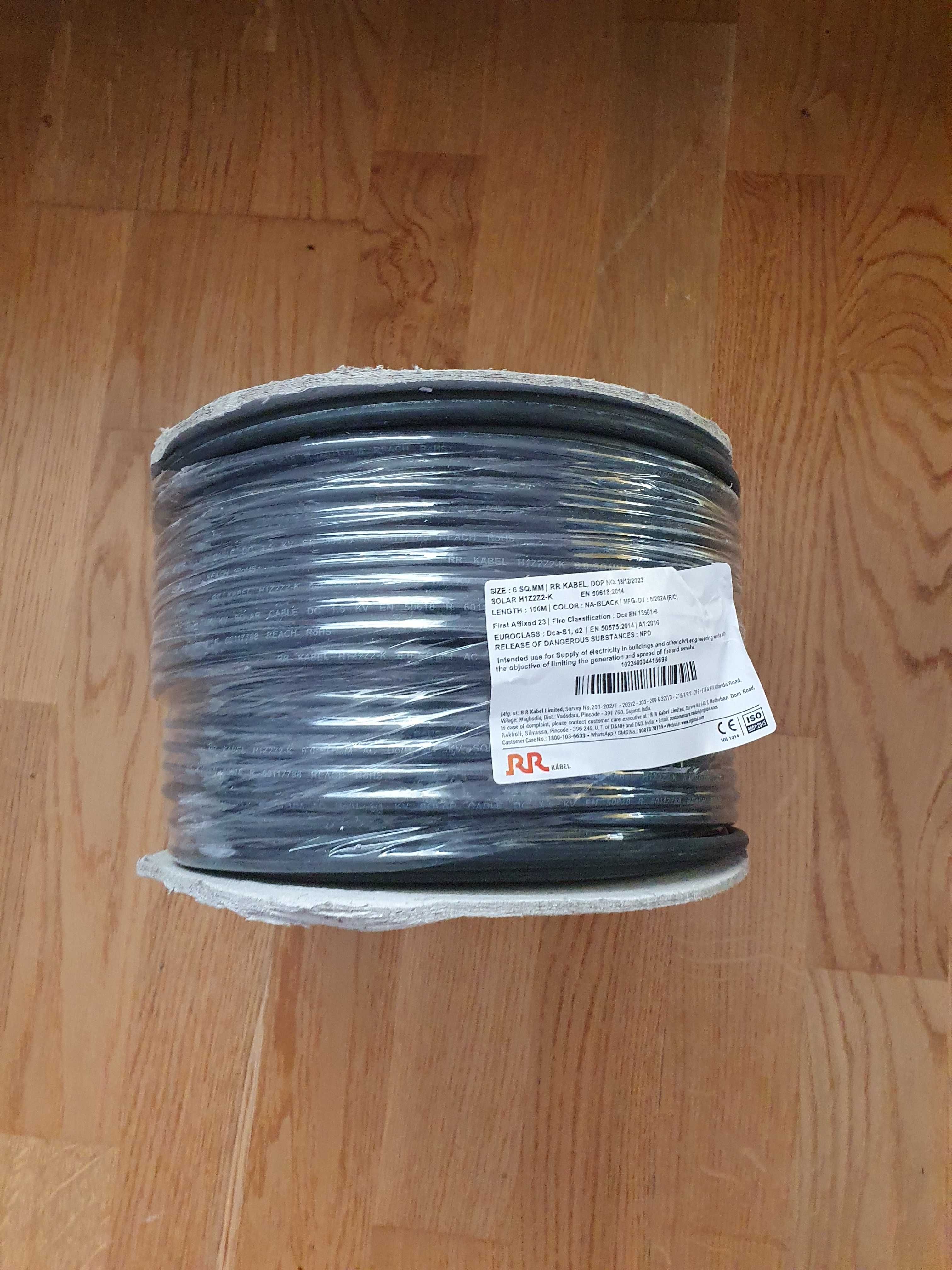 Przewód do solarów 1x6mm H1Z2Z2-K czarny 100 metrów