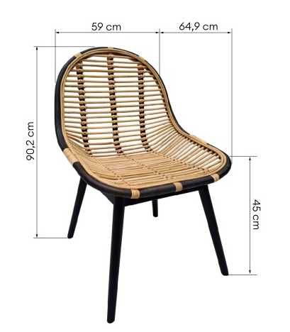 P62 Krzesło rattanowe Lumi, naturalne/czarne, drewno tekowe