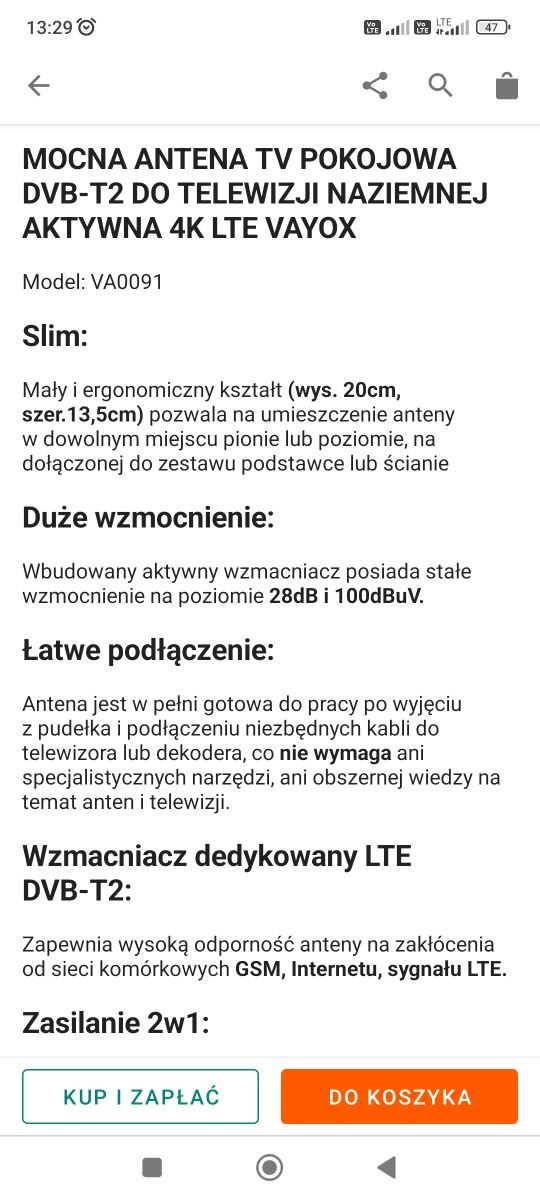 Antena telewizyjna pokojowa DVB-T/T2