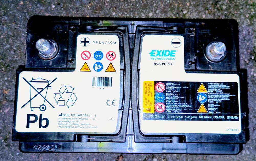 Akumulator AGM VRLA Exide 70Ah 760A 12V start stop