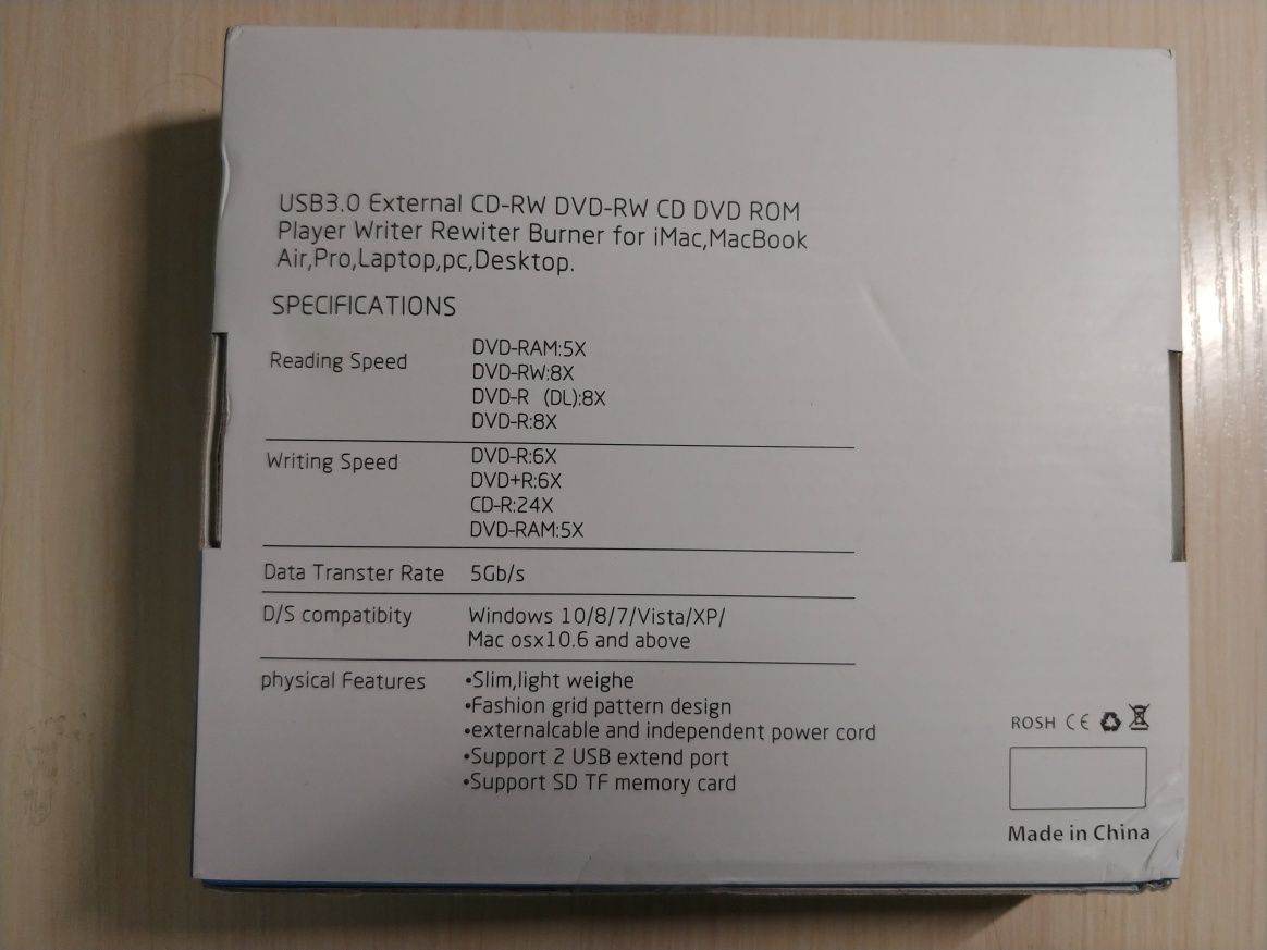 Внешний DVD ROM RW CD пишущий привод USB 3.0 для ноутбуков и тд