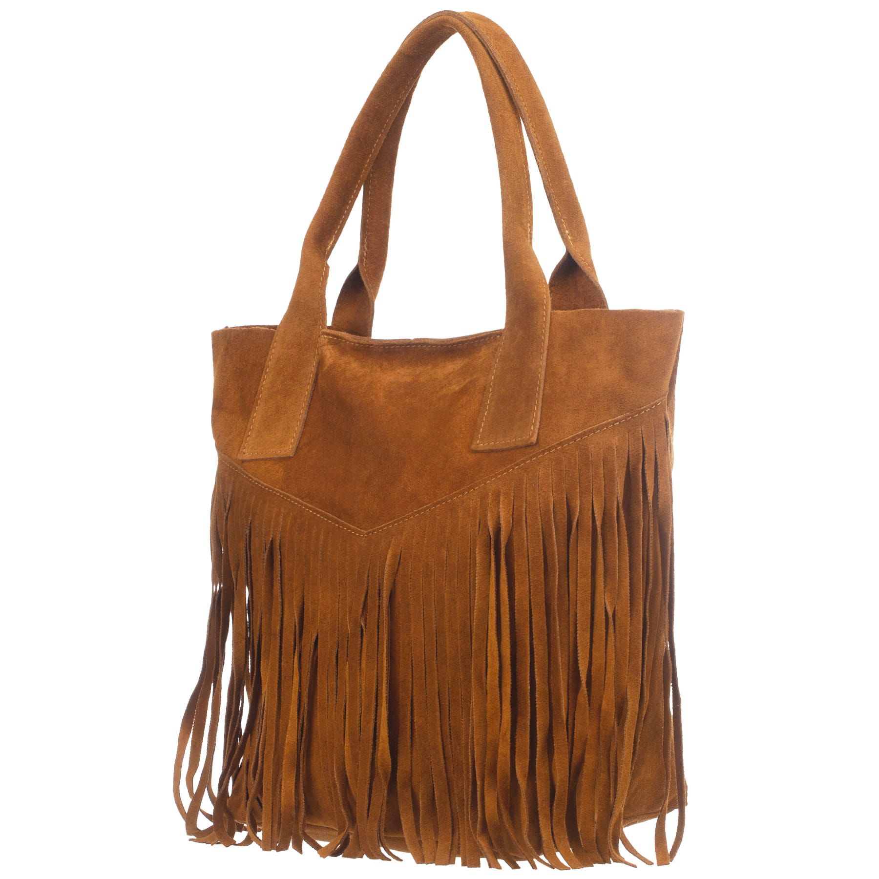 VERA PELLE torebka zamszowa shopper boho z frędzlami V650 khaki