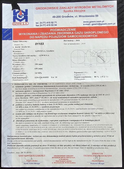 Sprzedam butla od gazu 59l