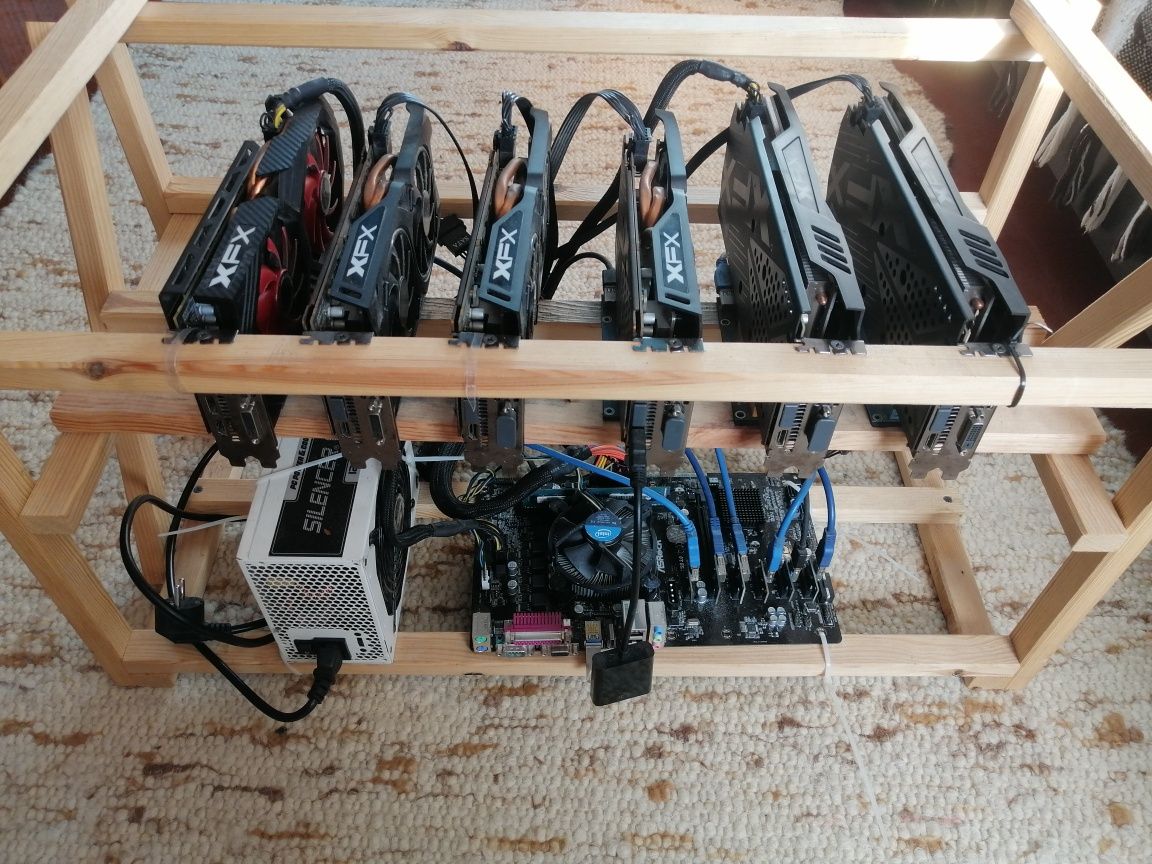 Майнинг ферма на 6 видеокарт XFX 8gb