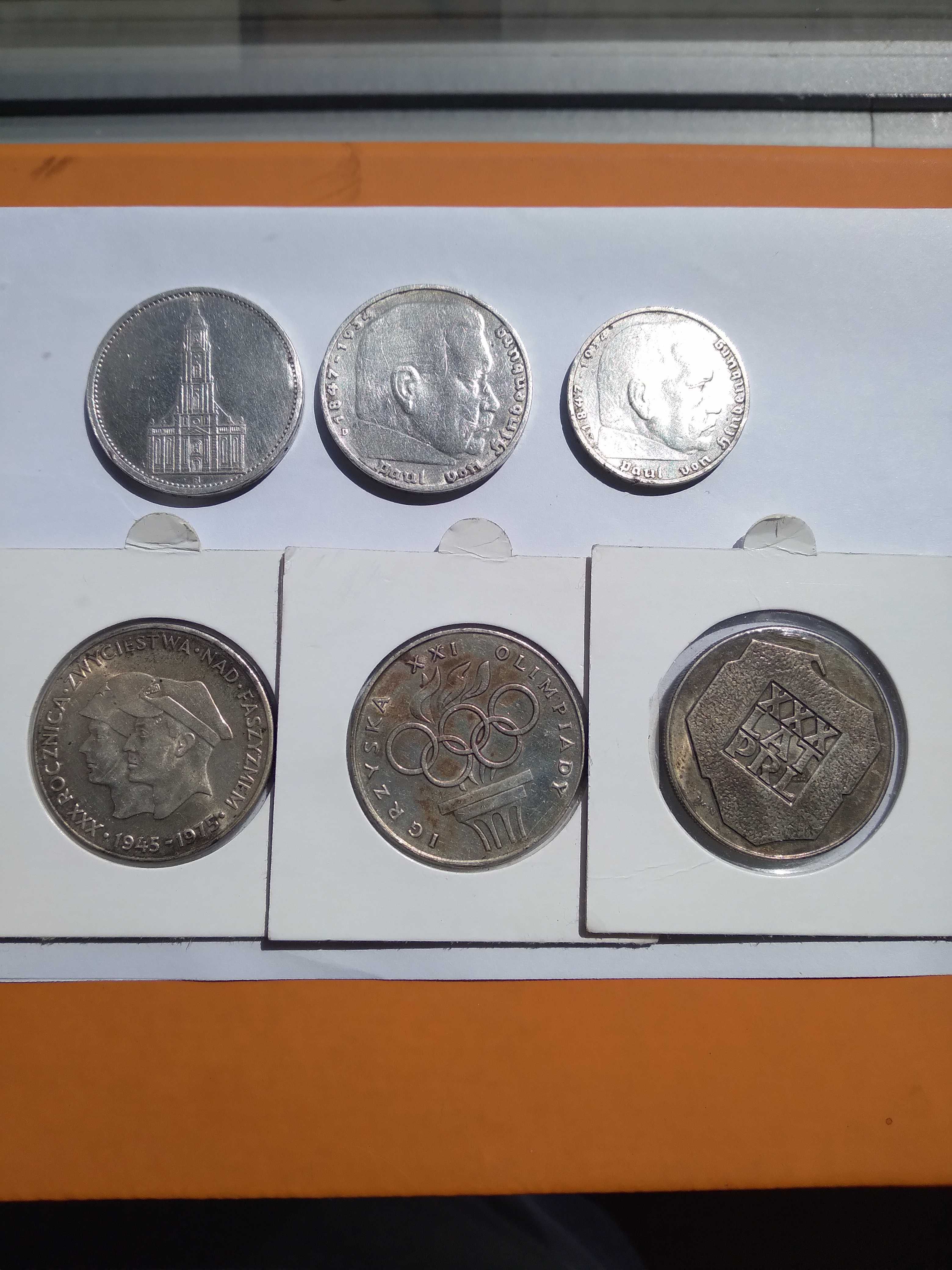 Zestaw monet 5 marek 1934, 1935, 2 marki 1937, 3 x 200 złotych prl