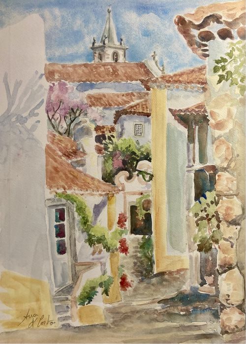 Aguarela de Óbidos c/ moldura - original, NOVO