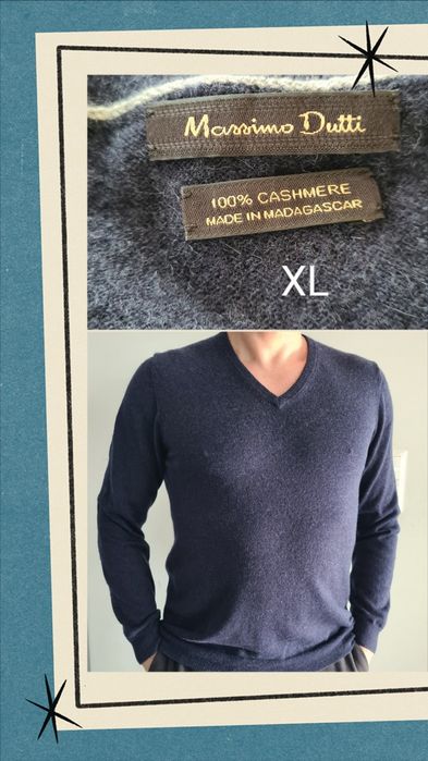 Sweter 100% Kaszmir Massimo Dutti. Ciemny granatowy. XL